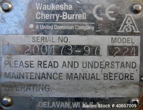 Used Waukesha Rectangular Flange Universal Rotary Positive Displacement Pumpmodel 224, 316 stainless steel. Approximately 200 gallons per minute at 200 psi at 400 rpm capacity, .522 gallon displaceme...