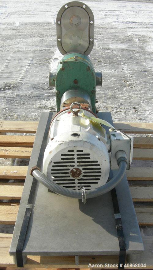 Used- Tri-Clover Rotary Positive Displacement Pump, 316 stainless steel. Approximately 60 gallons per minute at 20 psi. 3" t...