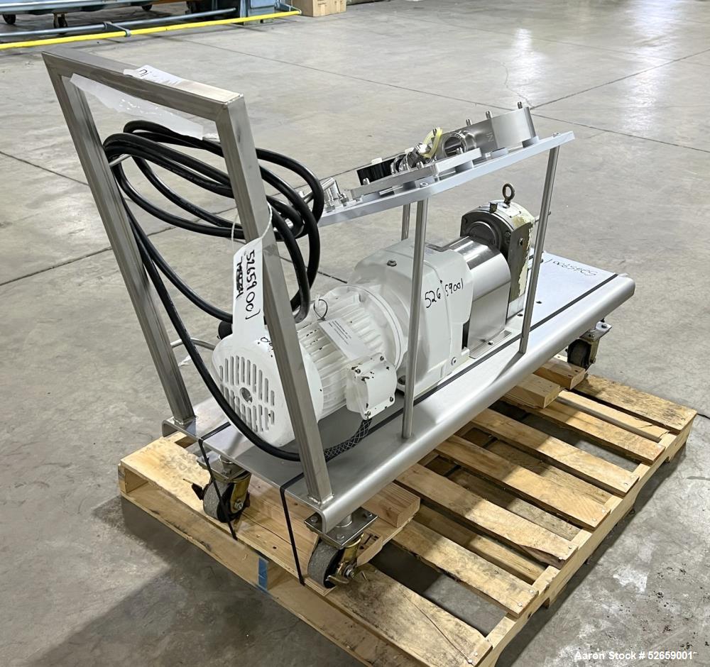 Used APV Crepaco Positive Displacement Pump, Model R3BS. Rated at 36 Gallon Per Minute, 600rpm max speed. (2) 1-1/2" diameter inlet, (2) 2" diameter outlet. Driven by a 5hp, 3/60/230/460 volt, 1725rp...