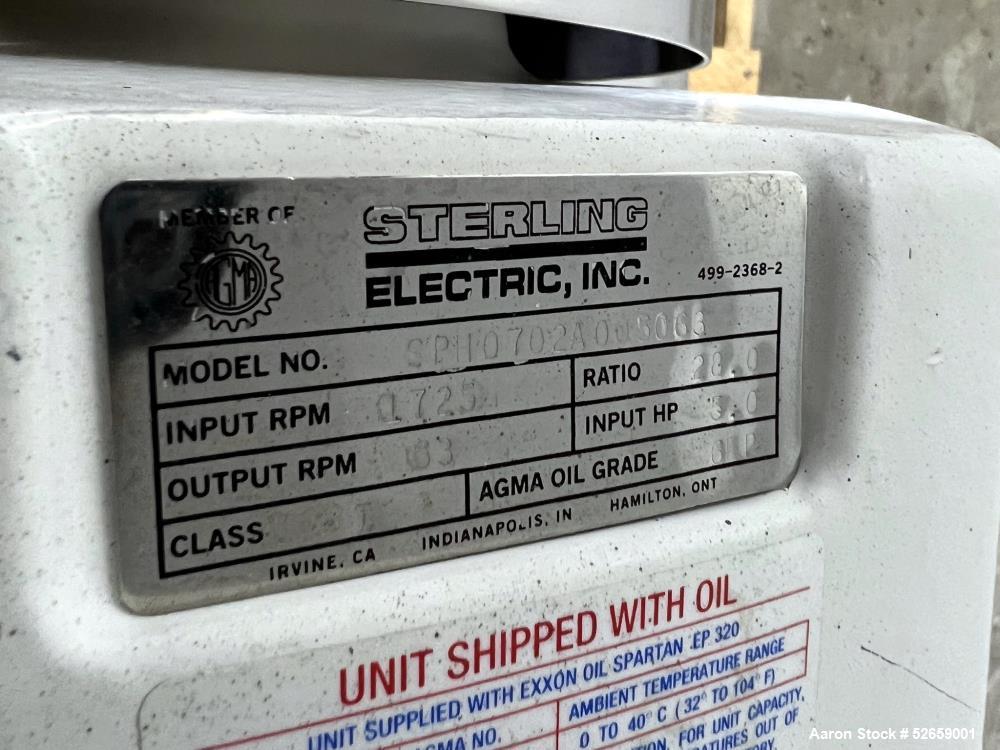 Used APV Crepaco Positive Displacement Pump, Model R3BS. Rated at 36 Gallon Per Minute, 600rpm max speed. (2) 1-1/2" diameter inlet, (2) 2" diameter outlet. Driven by a 5hp, 3/60/230/460 volt, 1725rp...