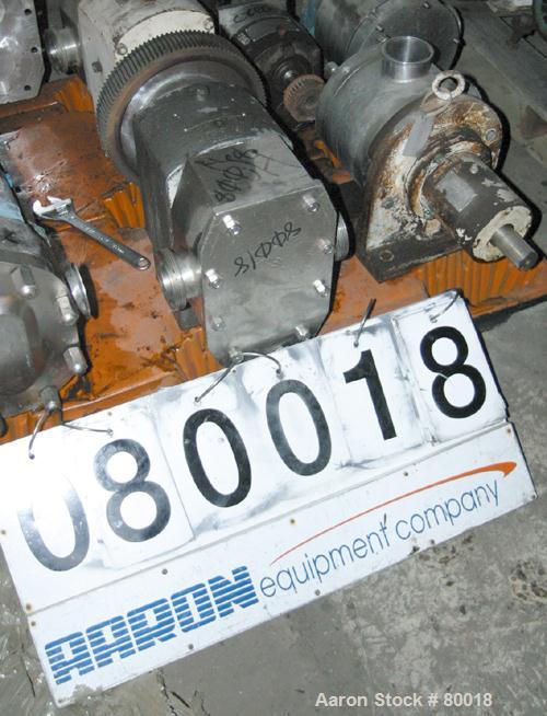 Used APV Rotary Positive Displacement Pump, Model R6HD, 316 Stainless Steel. Approximate capacity 150 gallons per minute at 600 rpm. 67.2 cubic inch displacement per revolution. 2-1/2" threaded inlet...