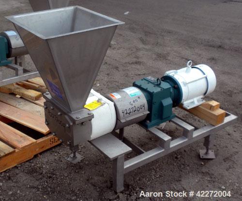 Used APV Rectangular Inlet Top Feed Rotary Positive Displacement Pump, model R6RH, 316 stainless steel. Approximate capacity 150 gallons per minute at 600 rpm. 67.2 cubic inch displacement per revolu...