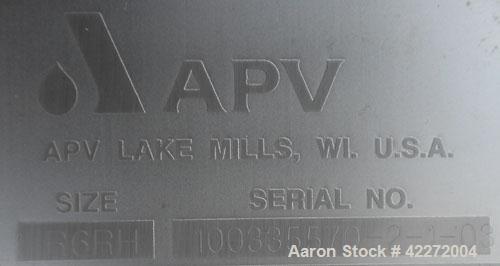 Used APV Rectangular Inlet Top Feed Rotary Positive Displacement Pump, model R6RH, 316 stainless steel. Approximate capacity 150 gallons per minute at 600 rpm. 67.2 cubic inch displacement per revolu...