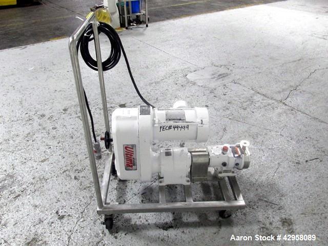 Used-  Alfa-Laval Rotary Lobe Pump, Type GHPD-322. Stainless steel construction, 1" inlet and outlet, with 1.5 hp, 208-230/4...