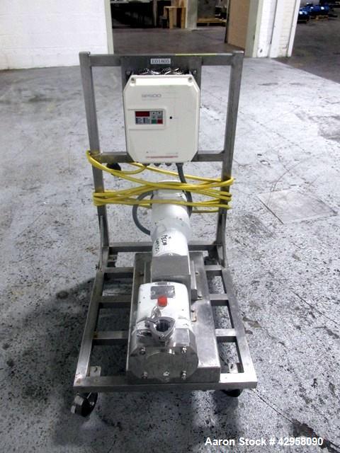 Used Alfa-Laval Rotary Lobe Pump, Type GHPD-432. Stainless steel construction, 1.5" inlet and outlet, with 2 hp, 230/460 volt motor with VFD, on cart, serial# 98-10-8153.