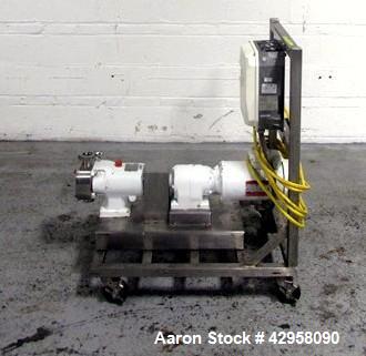 Used Alfa-Laval Rotary Lobe Pump, Type GHPD-432. Stainless steel construction, 1.5" inlet and outlet, with 2 hp, 230/460 volt motor with VFD, on cart, serial# 98-10-8153.