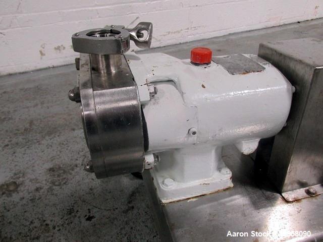 Used Alfa-Laval Rotary Lobe Pump, Type GHPD-432. Stainless steel construction, 1.5" inlet and outlet, with 2 hp, 230/460 volt motor with VFD, on cart, serial# 98-10-8153.