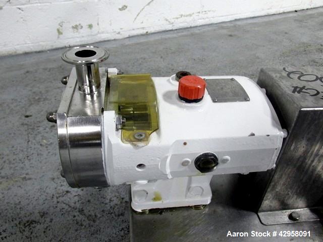 Used- Alfa-Laval Rotary Lobe Pump, Model SRU1/008/HD. Stainless steel construction, 1.5" inlet and outlet, with 1 hp, 230/46...