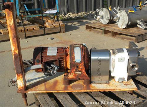 Used CrepacoRotaryPositive DisplacementPump, ModelR3R, 316 Stainless Steel.  Approximately36 gallons per minute at600 rpm.  14.8 Cubic inchesdisplacement per revolution.  1-1/2" sanitary inlet/outlet...