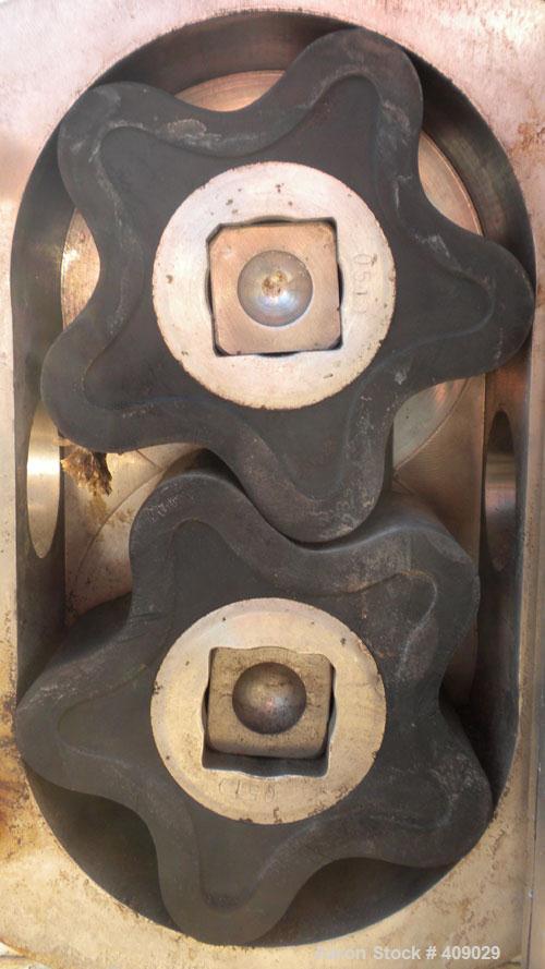 Used CrepacoRotaryPositive DisplacementPump, ModelR3R, 316 Stainless Steel.  Approximately36 gallons per minute at600 rpm.  14.8 Cubic inchesdisplacement per revolution.  1-1/2" sanitary inlet/outlet...