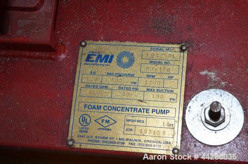 Used Edwards EMI Model 80440 15 HP Foam Concentrate Pump, Rated 64.6 Gallons Per minute, 200 PSI, Maximum Suction of 100 PSI, Maximum Discharge 300 PSI, 1760 RPM, 230/460V, 3Ph, 60Hz.
