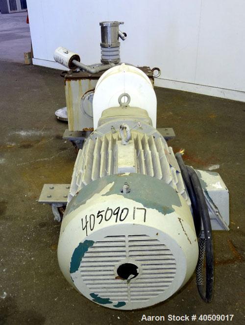 Used Fristam Horizontal Rotary Positive Displacement Pump, Model FKL250, 316 Stainless Steel. Approximate capacity 324 gallons per minute, (0.54) gallon displacement per revolution. 4'' Tri-clamp inl...