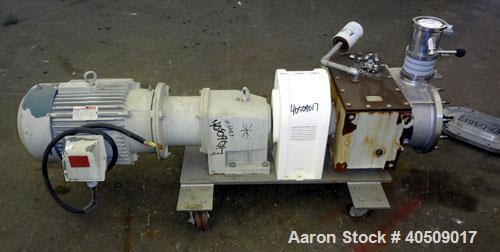 Used Fristam Horizontal Rotary Positive Displacement Pump, Model FKL250, 316 Stainless Steel. Approximate capacity 324 gallons per minute, (0.54) gallon displacement per revolution. 4'' Tri-clamp inl...