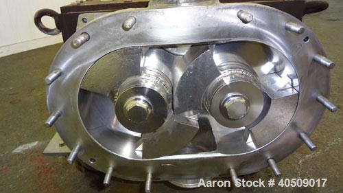 Used Fristam Horizontal Rotary Positive Displacement Pump, Model FKL250, 316 Stainless Steel. Approximate capacity 324 gallons per minute, (0.54) gallon displacement per revolution. 4'' Tri-clamp inl...