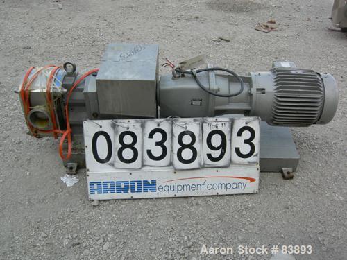USED: Fristam positive displacement pump, model FLFN-130L, 316 stainless steel. 4" sanitary inlet and outlet. Rated .645 gallons of displacement per revolution. Driven by a 10 hp, 3/60/230/460 volt, ...
