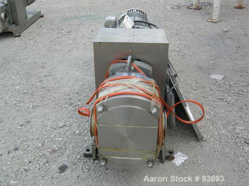 USED: Fristam positive displacement pump, model FLFN-130L, 316 stainless steel. 4" sanitary inlet and outlet. Rated .645 gallons of displacement per revolution. Driven by a 10 hp, 3/60/230/460 volt, ...