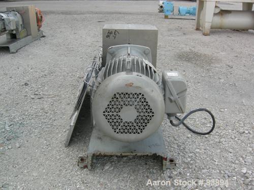 USED: Fristam positive displacement pump, model FLFN11-130L, 316 stainless steel. 4" sanitary inlet and outlet. Rated .645 gallons of displacement per revolution. Driven by a 10 hp, 3/60/230/460 volt...