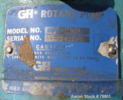 Used GH Products Rotary Positive Displacement Pump, Model GHP-1120, 316 Stainless Steel. 2" tri-clamp inlet/outlet. Approximate capacity 79 gallons per minute, 9.25 gallons per 100 revolutions, (2) 3...
