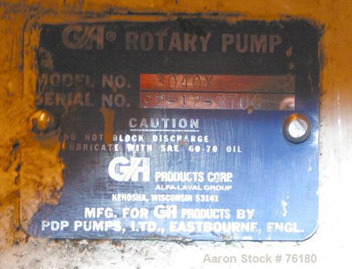 Used GH Products Rotary Positive Displacement Pump, Model GHP-3040X, 316 stainless steel. 4" tri-clamp inlet/outlet. Approximate capacity 396 gallons per minute, 50.20 gallons per 100 revolutions. (2...