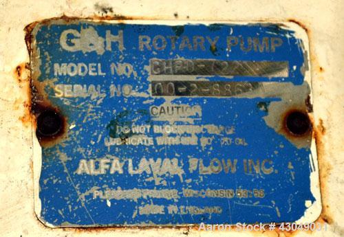 Used G&H Products Rotary Positive Displacement Pump, Model GHPD-722, 316 Stainless Steel. 3" Tri-clamp inlet/outlet. Approximate capacity 212 gallons per minute, nominal displacement 28.38 gallons pe...