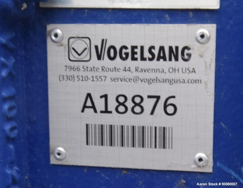Used Vogelsang Dual Universal Rotary Lobe Pump System, Carbon Steel. Consisting of : (1) Vogelsang IQ112 Universal Rotary Lobe Pump Approximate 340 gallons per minute. Driven by a 5hp, 3/60/230/460 v...