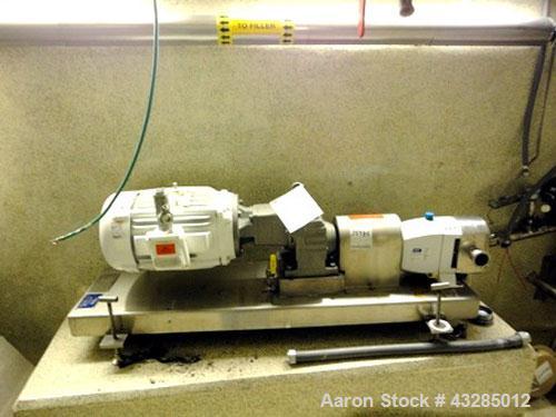 Used Jabsco Rotary Lobe Pump, Type Hy-Line, Model LH540-B008, Stainless Steel.2" Inlet/outelt, rated 12 gallons per 100 revolutions.Maximum flow rated up to 120 gallons per minute.Driven by a 10 hp X...