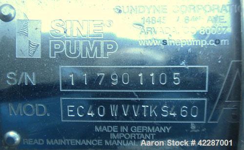 Used Sine Ecosine Sanitary Rotary Positive Displacement Pump, model EC40WVVTKS460, 316 stainless steel. 4" tri-clamp inlet/outlet. (1) Single rotor, approximately 138 gallons per minute, 0.23 gallons...