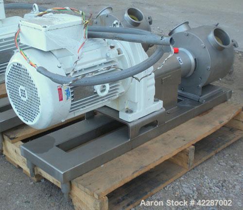 Used Sine Ecosine Sanitary Rotary Positive Displacement Pump, model EC40WVVTKS460, 316 stainless steel. 4" tri-clamp inlet/outlet. (1) Single rotor, approximately 138 gallons per minute, 0.23 gallons...