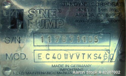 Used Sine Ecosine Sanitary Rotary Positive Displacement Pump, model EC40WVVTKS460, 316 stainless steel. 4" tri-clamp inlet/outlet. (1) Single rotor, approximately 138 gallons per minute, 0.23 gallons...
