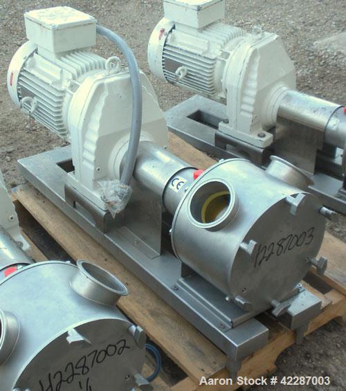 Used Sine Ecosine Sanitary Rotary Positive Displacement Pump, model EC40WVVTKS460, 316 stainless steel. 4" tri-clamp inlet/outlet. (1) Single rotor, approximately 138 gallons per minute, 0.23 gallons...