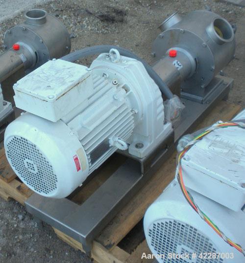 Used Sine Ecosine Sanitary Rotary Positive Displacement Pump, model EC40WVVTKS460, 316 stainless steel. 4" tri-clamp inlet/outlet. (1) Single rotor, approximately 138 gallons per minute, 0.23 gallons...