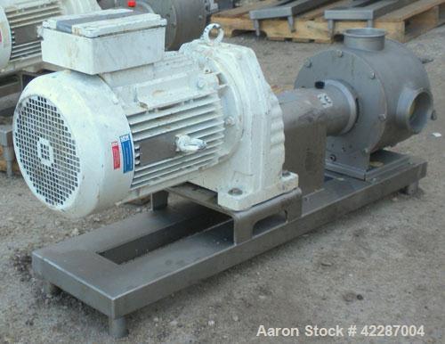 Used Sine Ecosine Sanitary Rotary Positive Displacement Pump, model EC40WVVTKS460, 316 stainless steel. 4" tri-clamp inlet/outlet. (1) Single rotor, approximately 138 gallons per minute, 0.23 gallons...