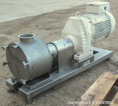 Used Sine Ecosine Sanitary Rotary Positive Displacement Pump, model EC40WVVTKS460, 316 stainless steel. 4" tri-clamp inlet/outlet. (1) Single rotor, approximately 138 gallons per minute, 0.23 gallons...