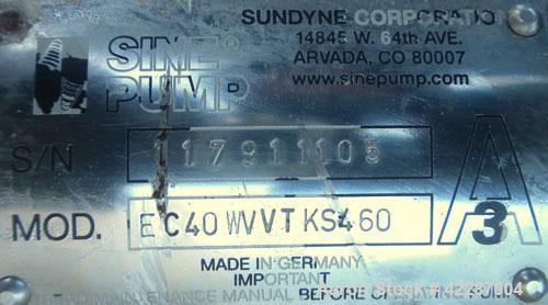 Used Sine Ecosine Sanitary Rotary Positive Displacement Pump, model EC40WVVTKS460, 316 stainless steel. 4" tri-clamp inlet/outlet. (1) Single rotor, approximately 138 gallons per minute, 0.23 gallons...
