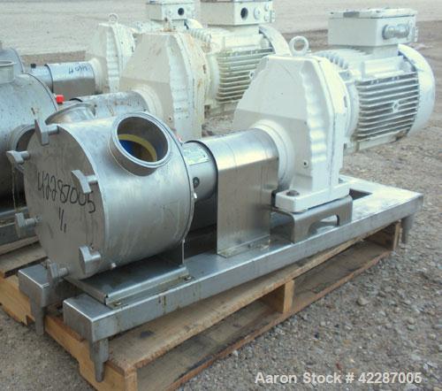 Used Sine Ecosine Sanitary Rotary Positive Displacement Pump, model EC40WVVTKS460, 316 stainless steel. 4" tri-clamp inlet/outlet. (1) Single rotor, approximately 138 gallons per minute, 0.23 gallons...