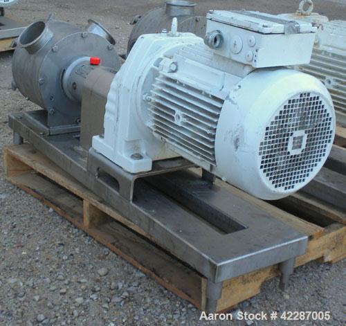 Used Sine Ecosine Sanitary Rotary Positive Displacement Pump, model EC40WVVTKS460, 316 stainless steel. 4" tri-clamp inlet/outlet. (1) Single rotor, approximately 138 gallons per minute, 0.23 gallons...