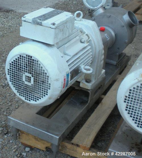 Used Sine Ecosine Sanitary Rotary Positive Displacement Pump, model EC40WVVTKS460, 316 stainless steel. 4" tri-clamp inlet/outlet. (1) Single rotor, approximately 138 gallons per minute, 0.23 gallons...