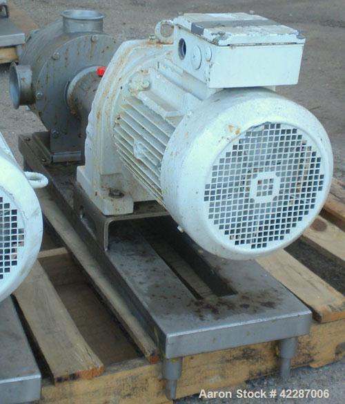 Used Sine Ecosine Sanitary Rotary Positive Displacement Pump, model EC40WVVTKS460, 316 stainless steel. 4" tri-clamp inlet/outlet. (1) Single rotor, approximately 138 gallons per minute, 0.23 gallons...