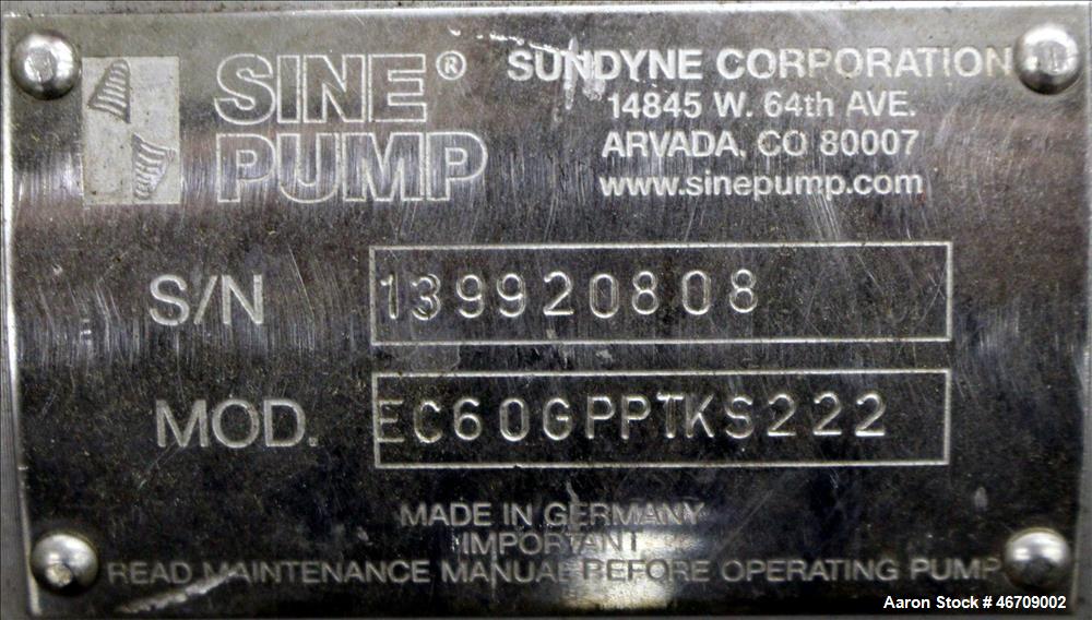 Used Sine Ecosine Sanitary Rotary Positive Displacement Pump