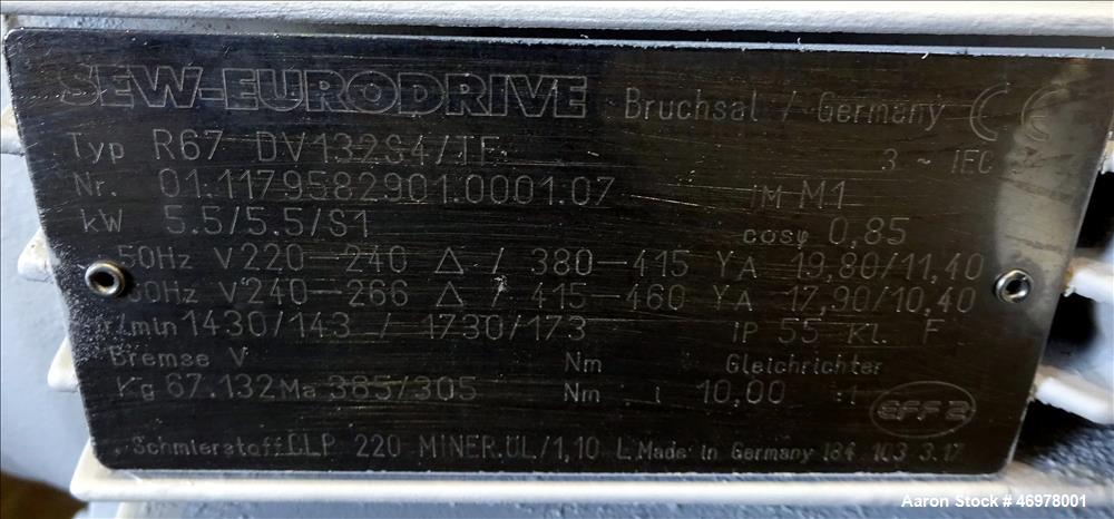 Used Sine Ecosine Sanitary Rotary Positive Displacement Pump, Model EC60WPPTKS173, 316 Stainless Steel. 6" Tri-clamp inlet/outlet. (1) Single rotor, approximately 552 gallons per minute, (.92) gallon...