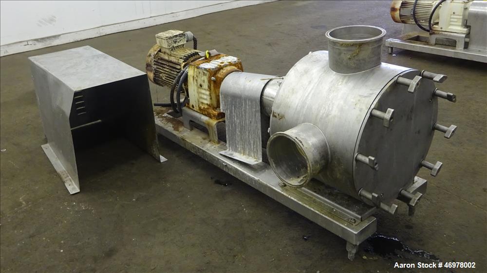 Used Sine Ecosine Sanitary Rotary Positive Displacement Pump, Model EC60WPPTKS173, 316 Stainless Steel. 6" Tri-clamp inlet/outlet. (1) Single rotor, approximately 552 gallons per minute, (.92) gallon...