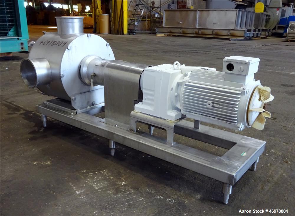 Used Sine Ecosine Sanitary Rotary Positive Displacement Pump, Model EC60WPPTKS173, 316 Stainless Steel. 6" Tri-clamp inlet/outlet. (1) Single rotor, approximately 552 gallons per minute, (.92) gallon...