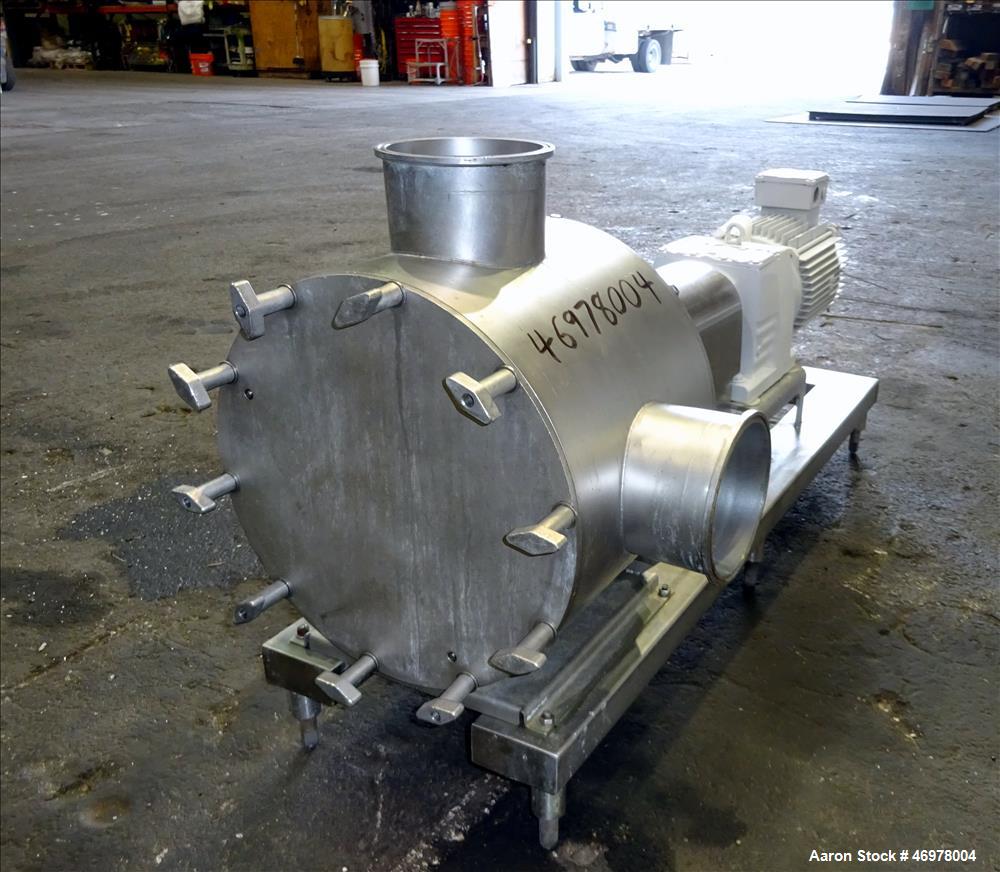 Used Sine Ecosine Sanitary Rotary Positive Displacement Pump, Model EC60WPPTKS173, 316 Stainless Steel. 6" Tri-clamp inlet/outlet. (1) Single rotor, approximately 552 gallons per minute, (.92) gallon...
