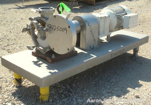 Used Sine Rotary Positive Displacement Pump, Model MR-125, 316 Stainless Steel. 2-1/2" Tri-clamp inlet/outlet. (1) Single rotor, approximately 25 gallons per minute at 400 rpm at 75 psi. .06 Gallons ...