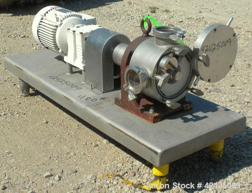 Used Sine Rotary Positive Displacement Pump, Model MR-125, 316 Stainless Steel. 2-1/2" Tri-clamp inlet/outlet. (1) Single rotor, approximately 25 gallons per minute at 400 rpm at 75 psi. .06 Gallons ...