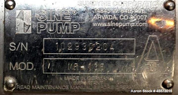 Used Sine Stainless Steel Centrifugal Pump, Model MR135