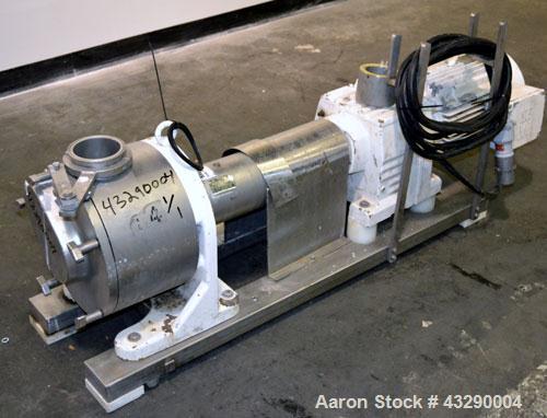 Used Sine Medium Duty Sanitary Rotary Positive Displacement Pump, Model MR-150, 316 Stainless Steel.4“ Tri-clamp inlet/outlet.(1) Single rotor, approximately 282 gallons per minute at 600 rpm at 150 ...
