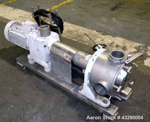 Used Sine Medium Duty Sanitary Rotary Positive Displacement Pump, Model MR-150, 316 Stainless Steel.4“ Tri-clamp inlet/outlet.(1) Single rotor, approximately 282 gallons per minute at 600 rpm at 150 ...