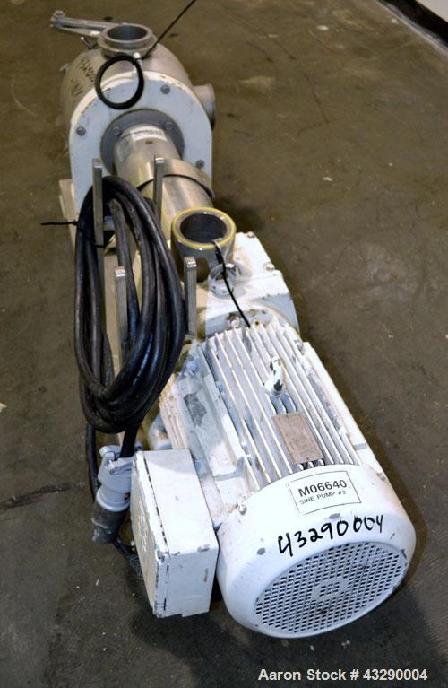 Used Sine Medium Duty Sanitary Rotary Positive Displacement Pump, Model MR-150, 316 Stainless Steel.4“ Tri-clamp inlet/outlet.(1) Single rotor, approximately 282 gallons per minute at 600 rpm at 150 ...
