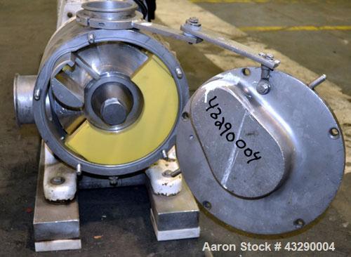 Used Sine Medium Duty Sanitary Rotary Positive Displacement Pump, Model MR-150, 316 Stainless Steel.4“ Tri-clamp inlet/outlet.(1) Single rotor, approximately 282 gallons per minute at 600 rpm at 150 ...